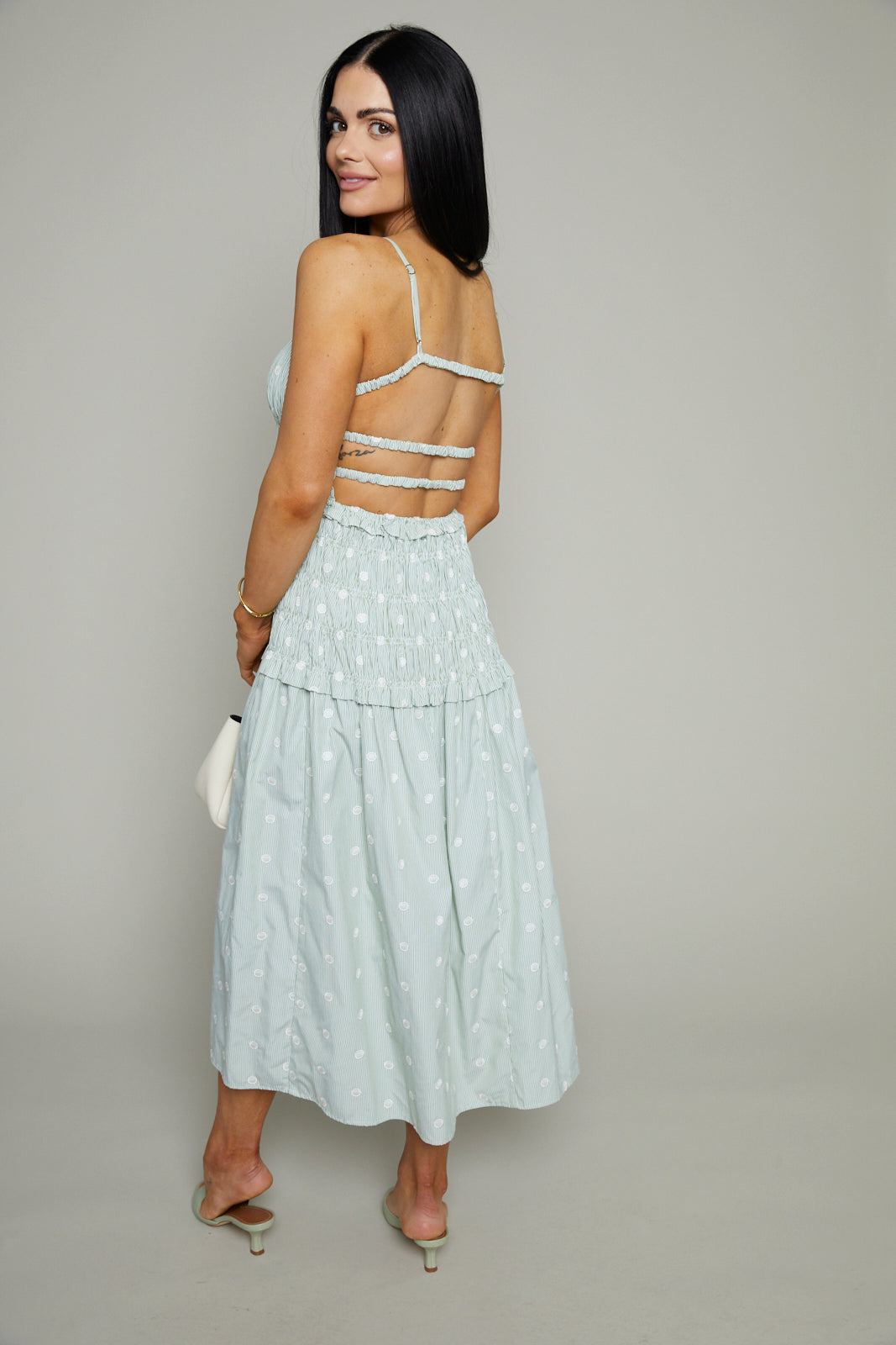Honey Polka Dot Smocked Midi Dress No. 14 Honey Polka Dot Smocked Midi Dress No. 14