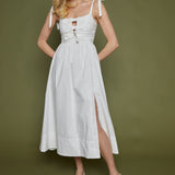 Larsen Bow Front Midi Dress - White