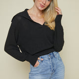 Sami Textured Rugby Knit Sweater - Black