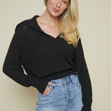 Sami Textured Rugby Knit Sweater - Black