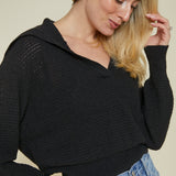 Sami Textured Rugby Knit Sweater - Black