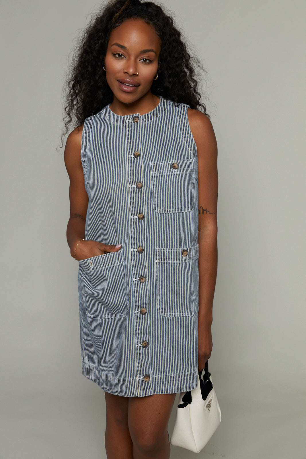 Hunter Striped Button Front Denim Dress