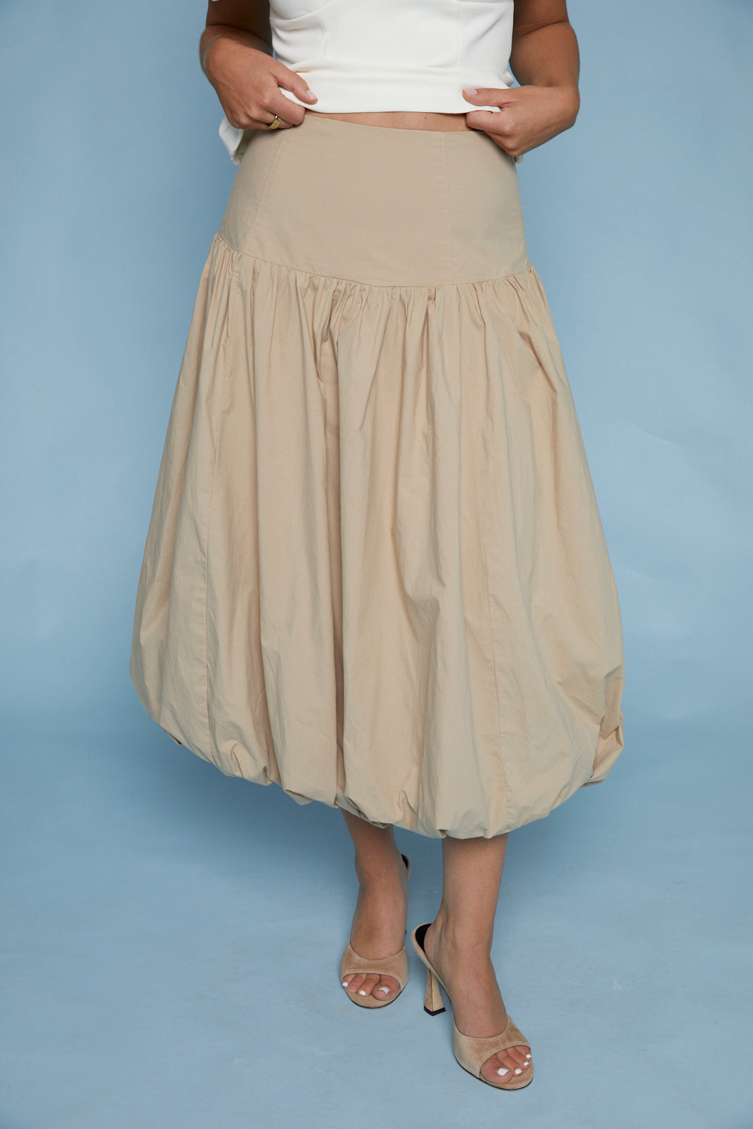 【I AM MARI】Miato brushed H-line midi skirt Kia Drop Waist Bubble Hem Midi Skirt – No. 14