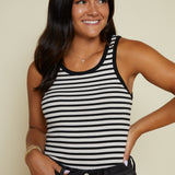 Cecelia Striped Scoop Tank - Black