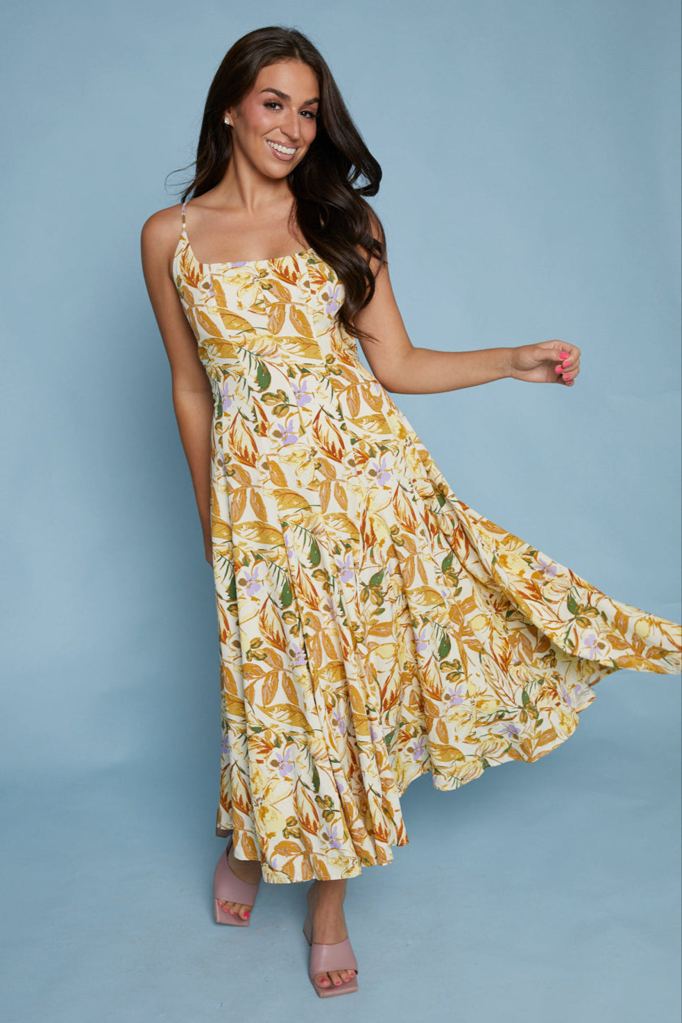 Lulu Tropical Pleated Flare Midi Dress No. 14 Lulu Tropical Pleated Flare Midi Dress No. 14