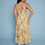 Lulu Tropical Pleated Flare Midi Dress
