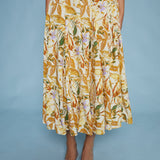 Lulu Tropical Pleated Flare Midi Dress
