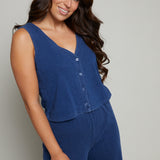 Faye V-Neck Jersey Denim Tank - Indigo