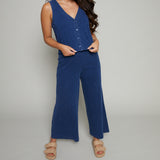 Faye V-Neck Jersey Denim Tank - Indigo