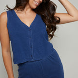 Faye V-Neck Jersey Denim Tank - Indigo
