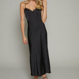 Sia Lace Trim Satin Midi Dress