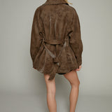 Dominique Belted Leather Jacket