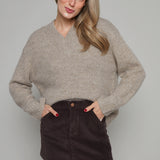 Valentina Chunky V Neck Sweater - Taupe