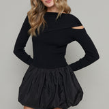 Renzo Asymmetrical Mixed Media Mini Dress