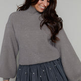 Kirsty Embellished Mixed Media Mini Dress - Gray