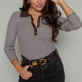 Alfie Ribbed Collared Henley Striped Top