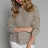 Valentina Chunky V Neck Sweater - Taupe