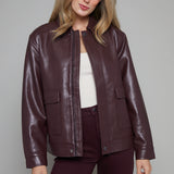 Kelsey Faux Leather Bomber Jacket