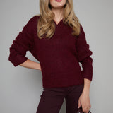 Valentina Chunky V Neck Sweater - Claret