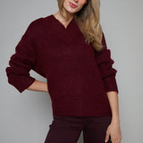 Valentina Chunky V Neck Sweater - Claret