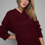 Valentina Chunky V Neck Sweater - Claret