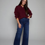 Valentina Chunky V Neck Sweater - Claret