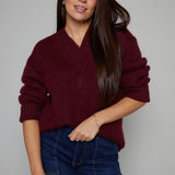 Valentina Chunky V Neck Sweater - Claret