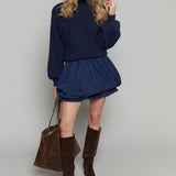 Kirsty Mixed Media Mini Dress - Navy