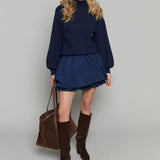 Kirsty Mixed Media Mini Dress - Navy