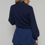 Kirsty Mixed Media Mini Dress - Navy