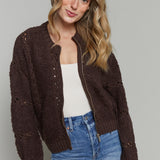 Gwen Zip Up Sweater Jacket - Chocolate Cherry