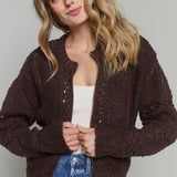 Gwen Zip Up Sweater Jacket - Chocolate Cherry