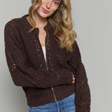 Gwen Zip Up Sweater Jacket - Chocolate Cherry