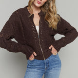 Gwen Zip Up Sweater Jacket - Chocolate Cherry