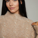 Iris Pearl Embellished Cable Knit Sweater