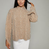 Iris Pearl Embellished Cable Knit Sweater