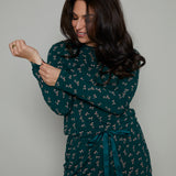'Pink Bow' Wide Leg Pants & Lettuce Hem Top Pajama Set