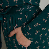 'Pink Bow' Wide Leg Pants & Lettuce Hem Top Pajama Set