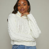 Alaina Cable Knit Turtleneck - Sea Salt