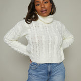 Alaina Cable Knit Turtleneck - Sea Salt