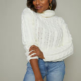 Alaina Cable Knit Turtleneck - Sea Salt