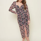 Bella Floral Sweetheart Neckline Midi Dress