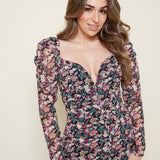 Bella Floral Sweetheart Neckline Midi Dress