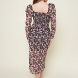 Bella Floral Sweetheart Neckline Midi Dress
