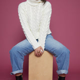Alaina Cable Knit Turtleneck - Sea Salt