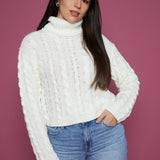 Alaina Cable Knit Turtleneck - Sea Salt