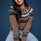 Nova Fair Isle Crew Neck Sweater - Brown