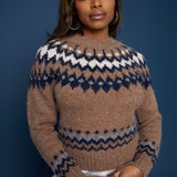 Nova Fair Isle Crew Neck Sweater - Brown