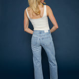 Kirby Mid Rise Bowed Straight Leg Jeans - Athens