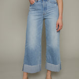 Becca Cuffed High Rise Ultra Wide Leg Jeans - Snowcat